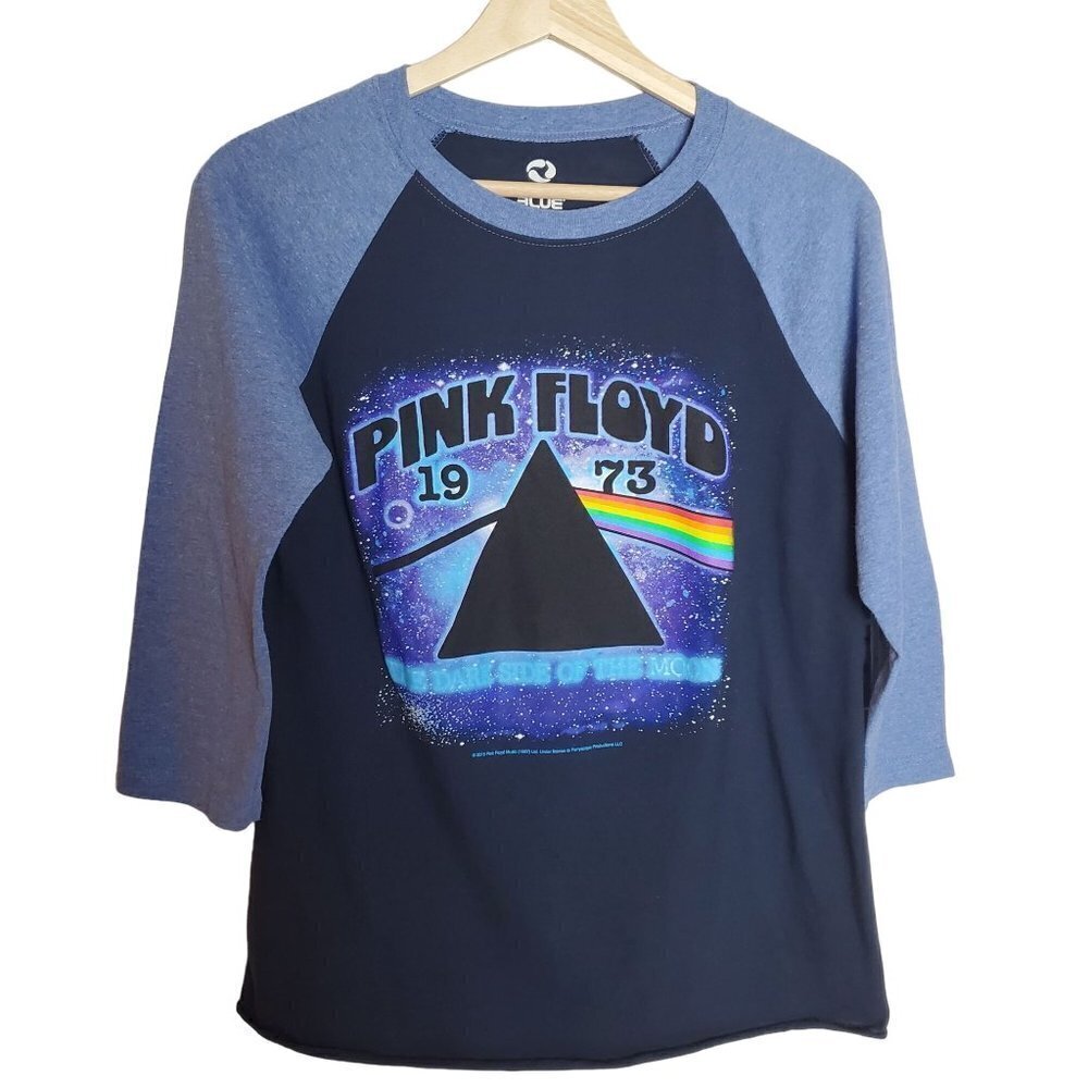 Liquid Blue Raglan Tshirt Pink Floyd Dark‎ Side of the Moon Blue Mens S Small